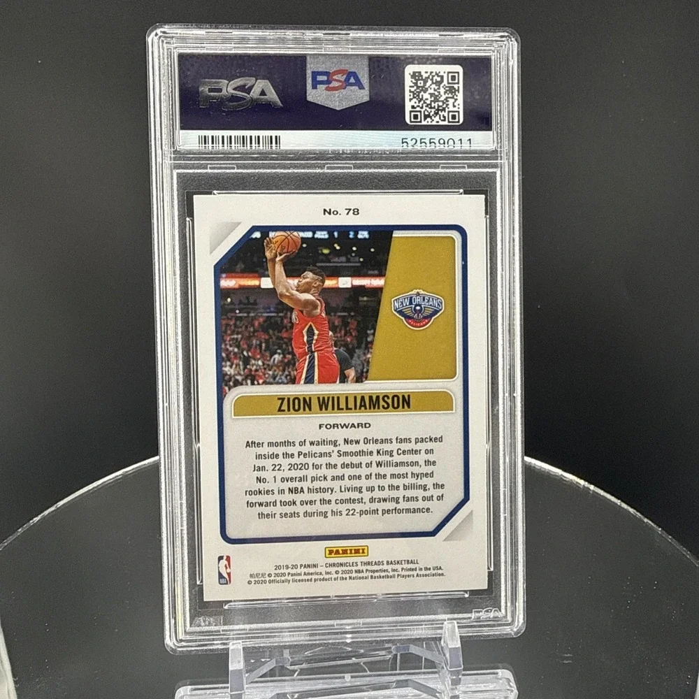 Zion Williamson 2019 Panini Chronicles Threads 78 RC PSA 10 New Orleans Pelicans